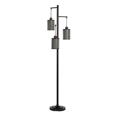 Rubbed Bronze - Three Head Floor Lamp - Wired Metal Shade