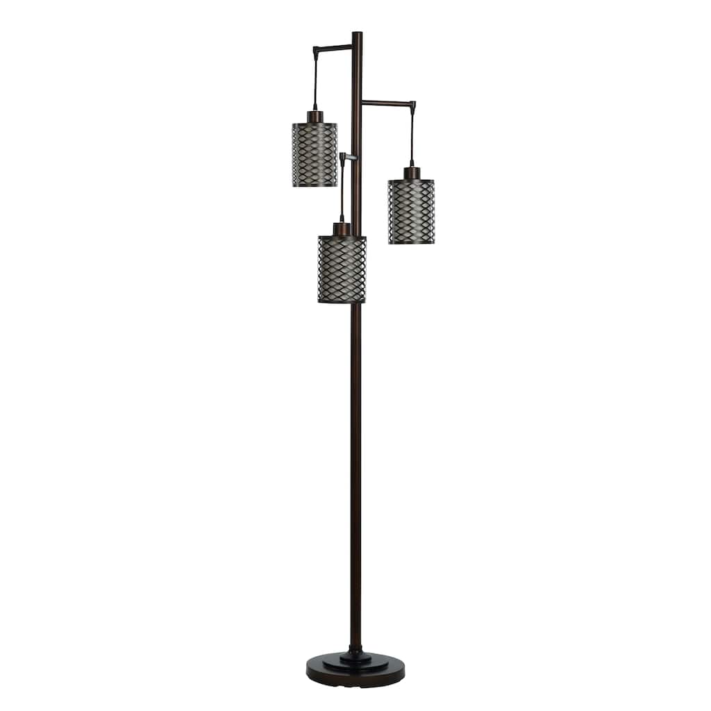 Rubbed Bronze - Three Head Floor Lamp - Wired Metal Shade