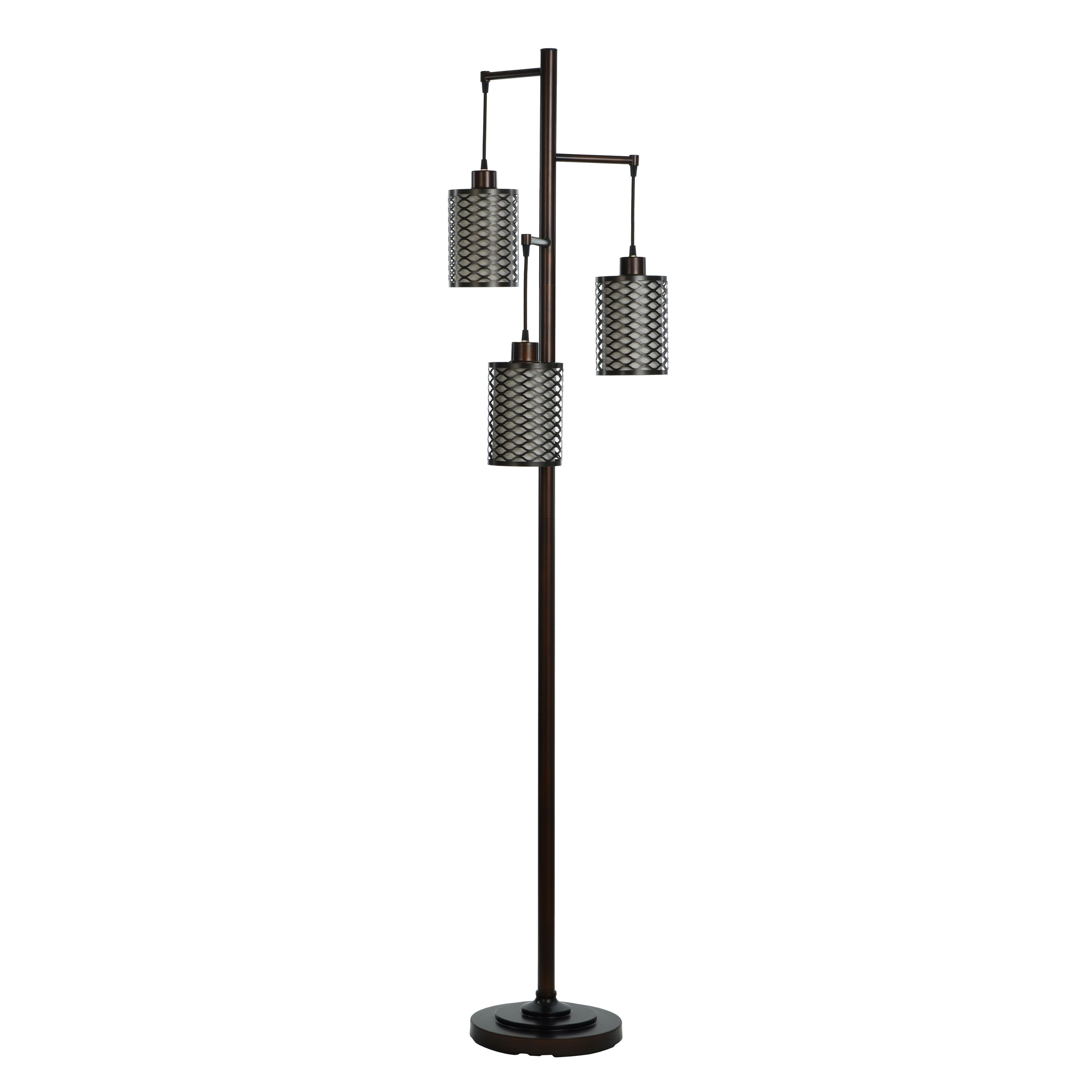 Rubbed Bronze - Three Head Floor Lamp - Wired Metal Shade