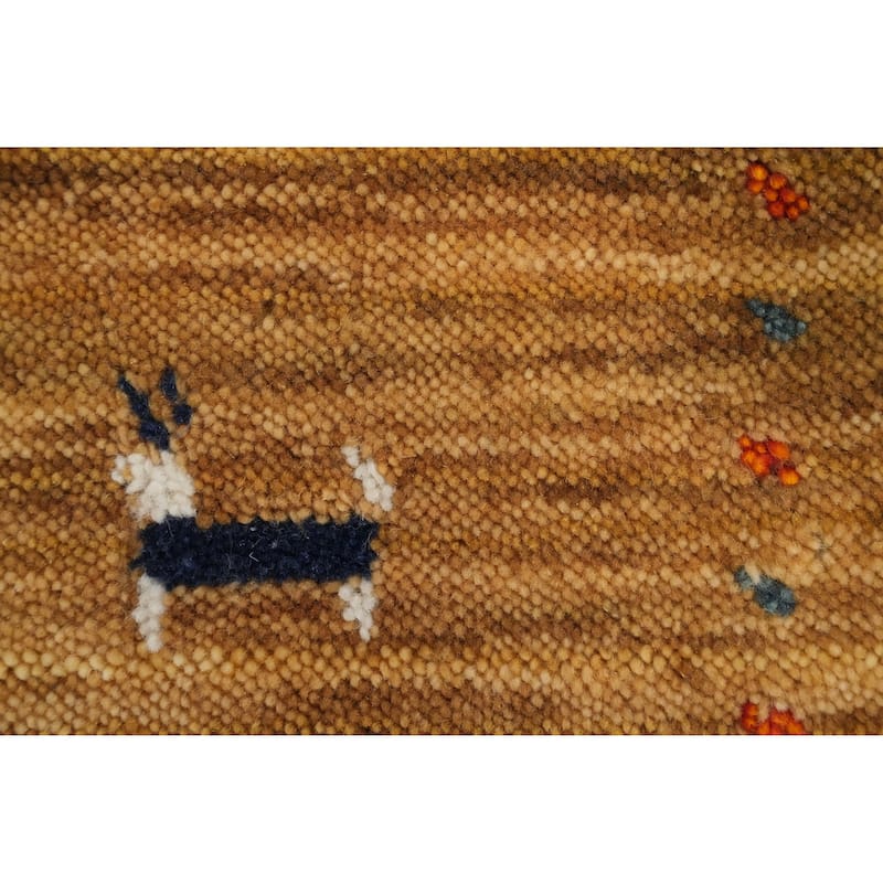Hand Knotted Oriental 100% Wool Carpet Tribal Animal Pictorial Yellow & Gold Gabbeh Area Rug - 4' 0'' X 2' 0''