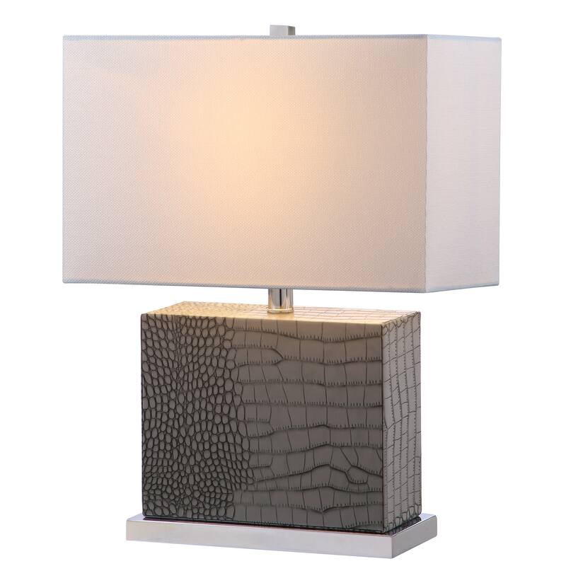 SAFAVIEH Lighting Rocio 21-inch Faux Alligator Grey Table Lamp - 15"x8"x20.5" - 15Wx8Dx21H