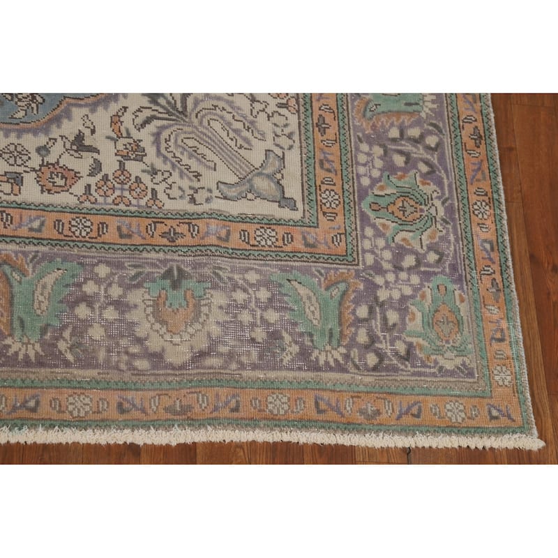 Blue Tabriz Persian Area Rug Hand-Knotted Bedroom Wool Carpet - 6'9"x 9'5"