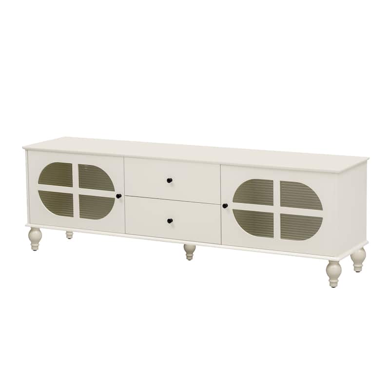 68.9" Rectangular Wooden TV Stand with Fluted Glass Doors, for TVs up to 75", Media Storage Console with 2 Drawers