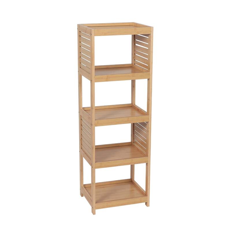 Open-Shelf Storage Unit with Vented Design, Natural - Trinidad Collection - 14.7"L x 11.13"W x 32.12"H