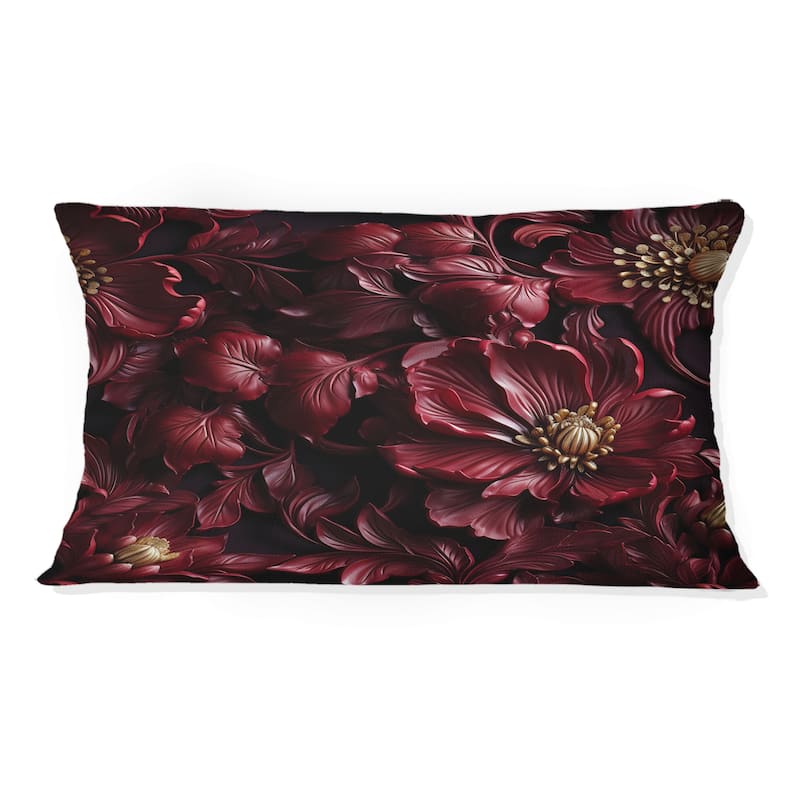 Designart "Regal Burgundy Flowers Majesty Elegance II" Glam Printed Throw Pillow
