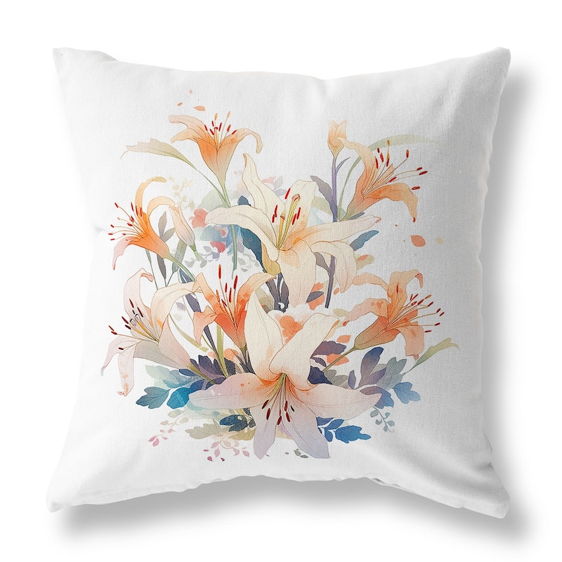 Orange And Green Lily Mist Serenity Faux Suede Throw Pillow Zipper