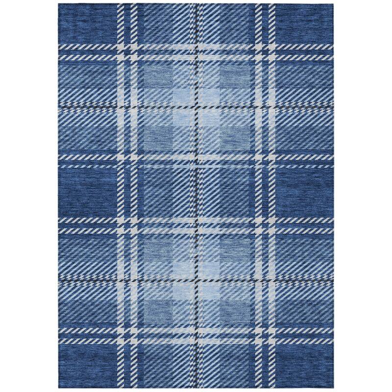 HomeRoots Plaid Transitional Rectangle Outdoor Rug