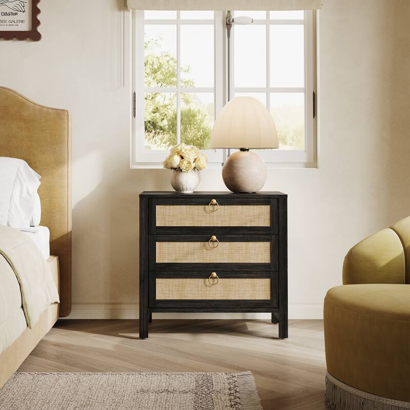 Set of 2 Farmhouse Style Nightstands with 3 Drawers