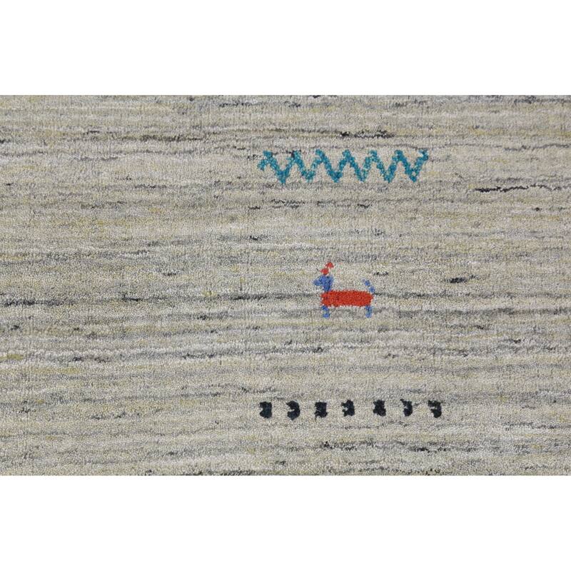 Hand Knotted Oriental 100% Wool Carpet Tribal Animal Pictorial Greys & Charcoal Gabbeh Area Rug - 8' 1'' X 5' 7''