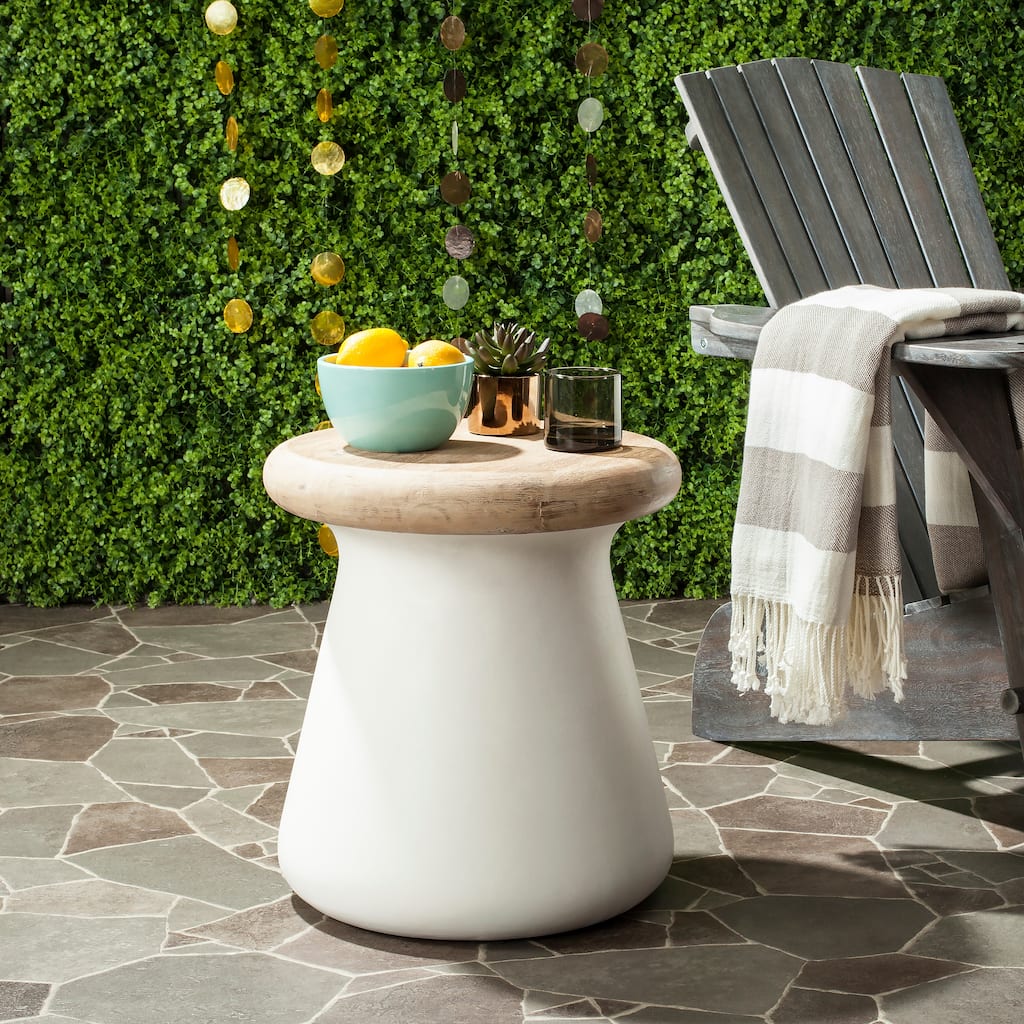 SAFAVIEH Button Concrete Indoor/ Outdoor Accent Table (Ivory) - 16.5" x 16.5" x 18.1"