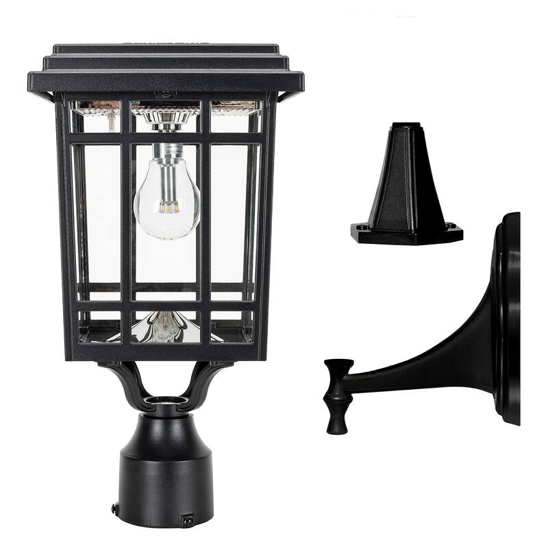 Grand Prairie Bulb Solar Light with Wall, Pier, and 3in Fitter Mounts - Black
