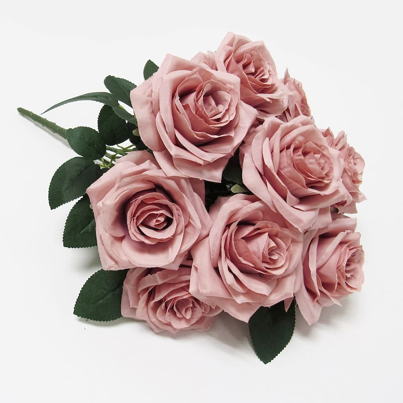 Set of 2 Artificial Queen Rose Flower Stem Bush Bouquet 18in