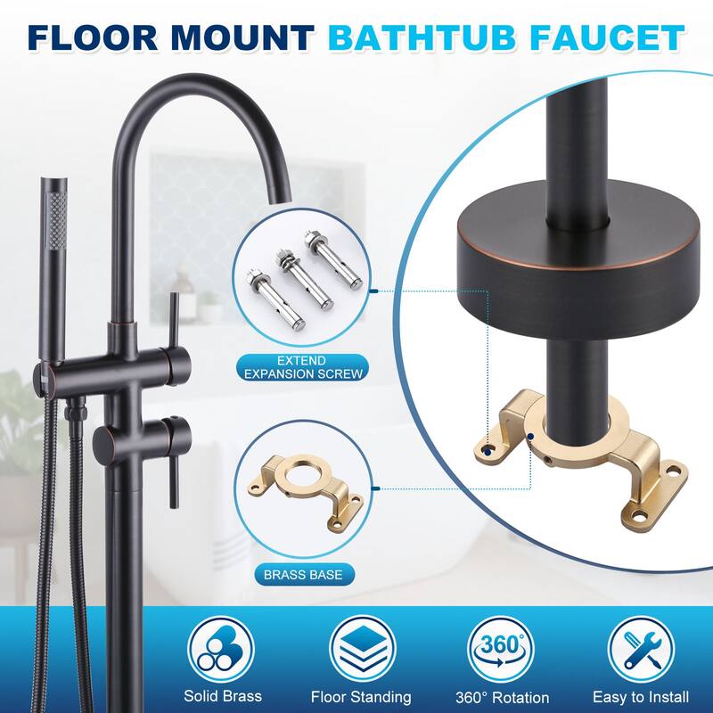 WOWOW Double Handle Freestanding Tub Faucet with Handheld Shower