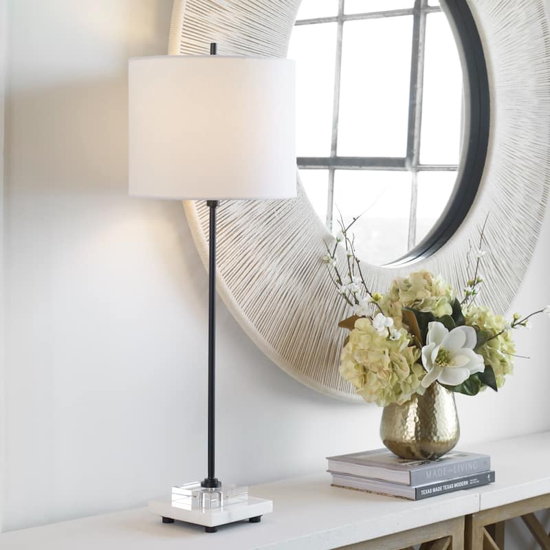 Buffet Lamp with Drum Shade and Marble Base - 33"