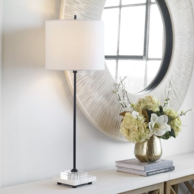 Buffet Lamp with Drum Shade and Marble Base - 33"