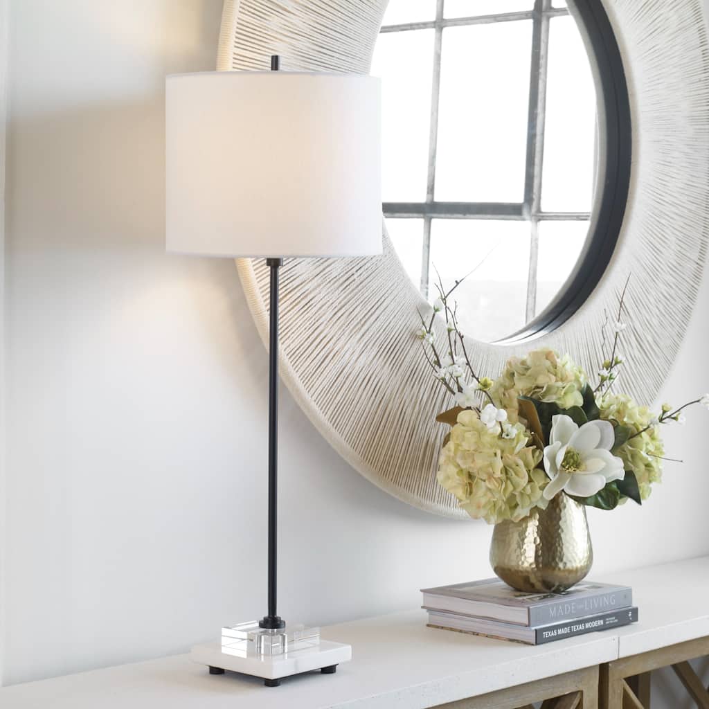 Buffet Lamp with Drum Shade and Marble Base - 33"