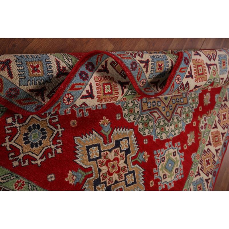 Traditional Red Kazak Area Rug Hand-Knotted Wool Carpet - 5'0" x 6'9"