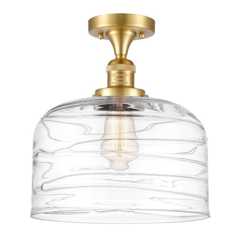 Innovations Lighting Bell - 1 Light 12" Semi-Flush Mount - Satin Gold/Clear Deco Swirl