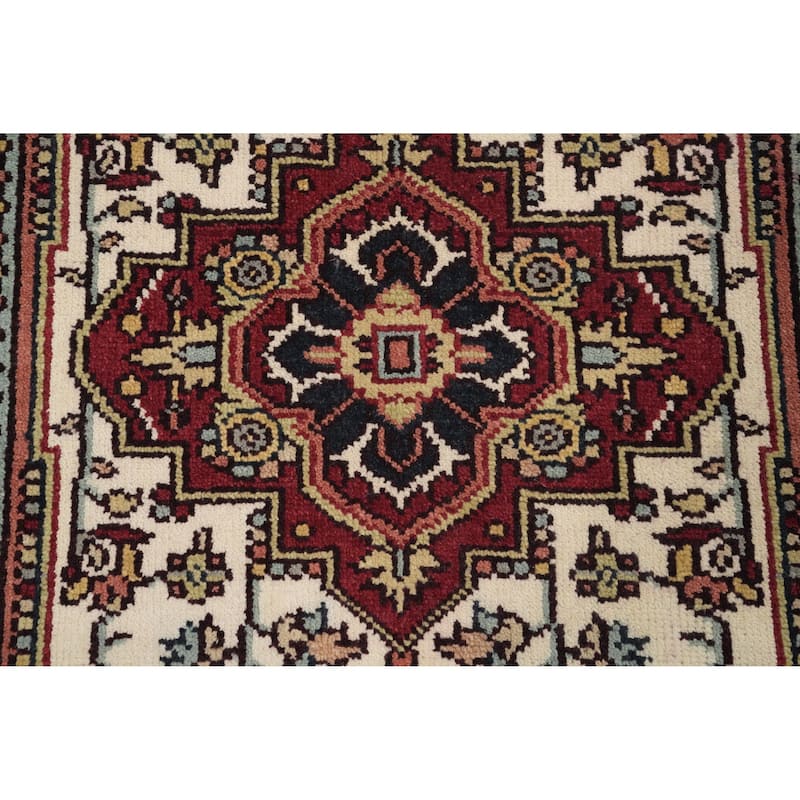 Hand Knotted Oriental 100% Wool Carpet Traditional Medallion Beige & Ivories Heriz (serapi) Area Rug - 6' 1'' X 4' 0''