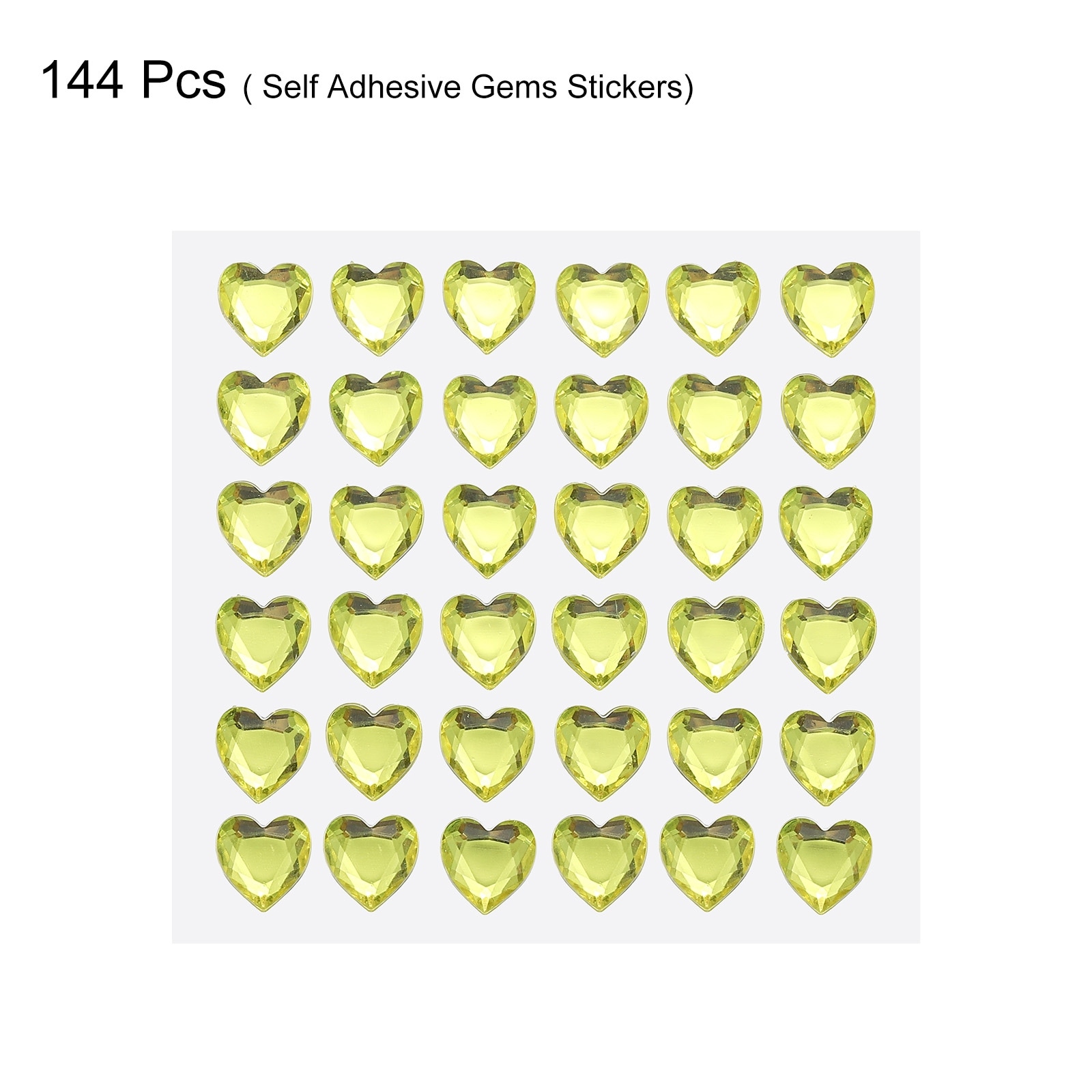 144 Pcs Heart Rhinestone 10mm Self Adhesive Gems Stickers Light Yellow - Light Yellow