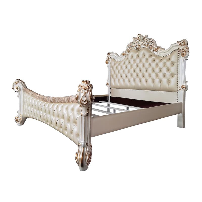 Casada Beige and Antique Pearl Panel Bed with Nailhead Trim - King