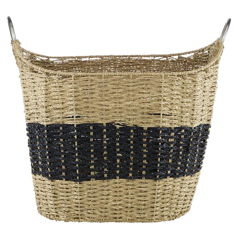 Seagrass Handmade Two Toned Decorative and Functional Storage Basket with Metal Handles - Brown - Roche River Decor