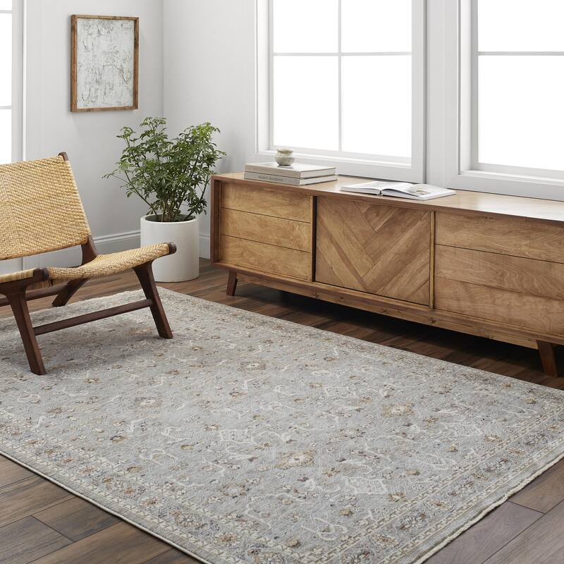 Santino Vintage Oriental Area Rug - 3' 3" x 8' - Silver