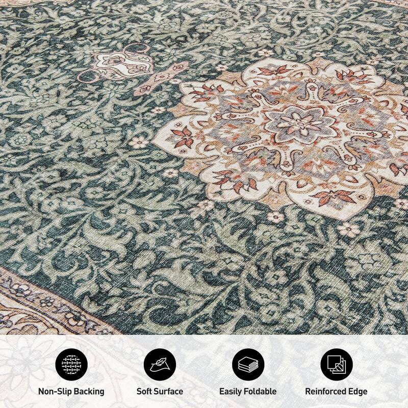 World Rug Gallery Traditional Oriental Medallion Washable Non Slip Area Rug