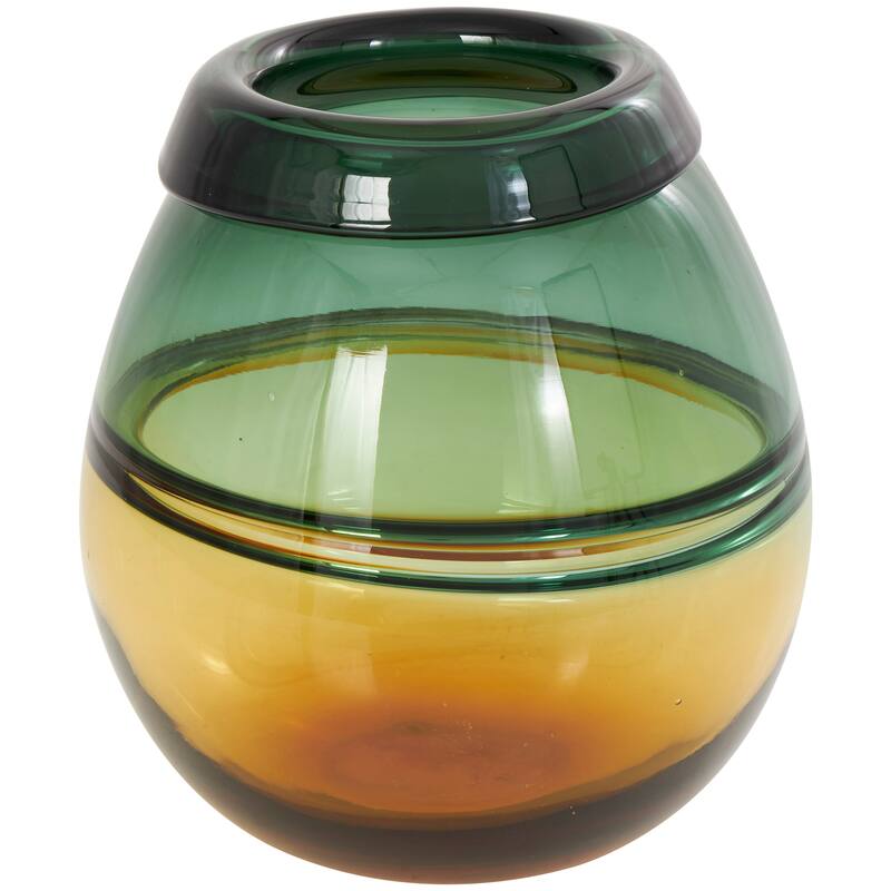 Green Glass Handmade Ombre Vase with Yellow Base
