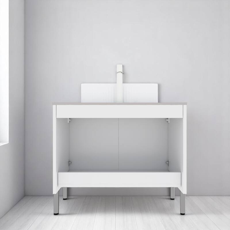 30 Inch Freestanding Bathroom Vanity with Ceramic Basin, Sintered Stone Top & Storage Cabinet