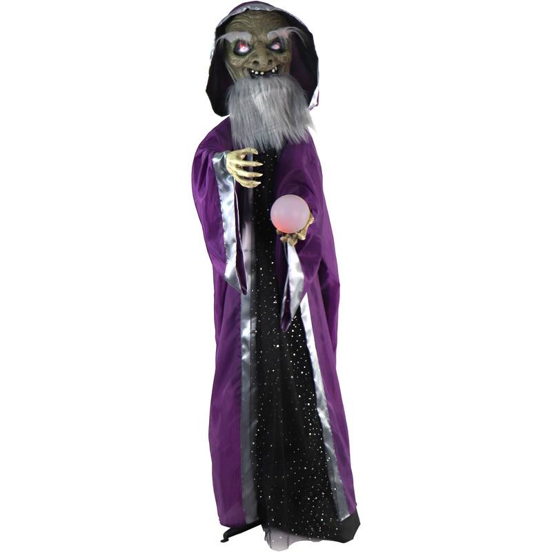 Haunted Hill Farm The Great Zoltan Animatronic Talking Wizard with Movement and Light-Up Crystal Ball for Halloween Decoration