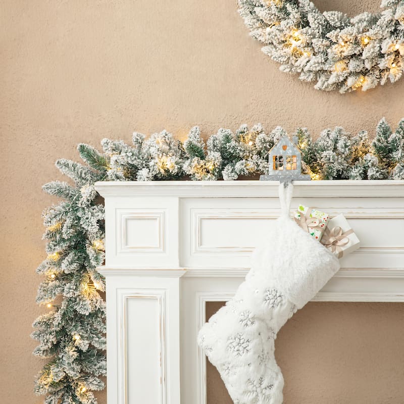 Glitzhome 2pk/4pk 6ft Pre-Lit Pinecones or Snow Flocked Christmas Garland, with Warm White LED Lights and Timer
