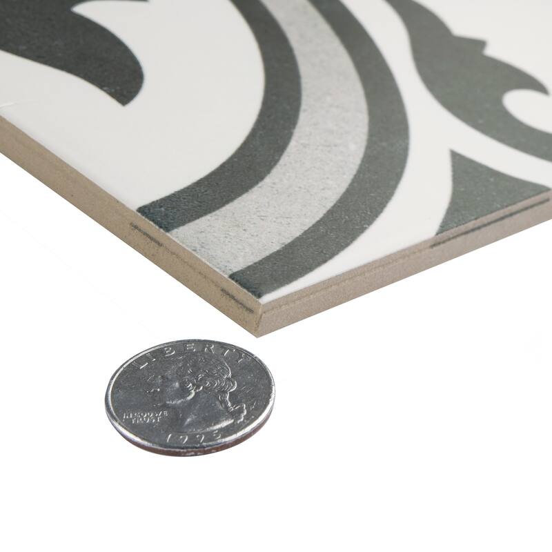 Merola Tile Arte Grey Encaustic 9.75" x 9.75" Porcelain Floor and Wall Tile