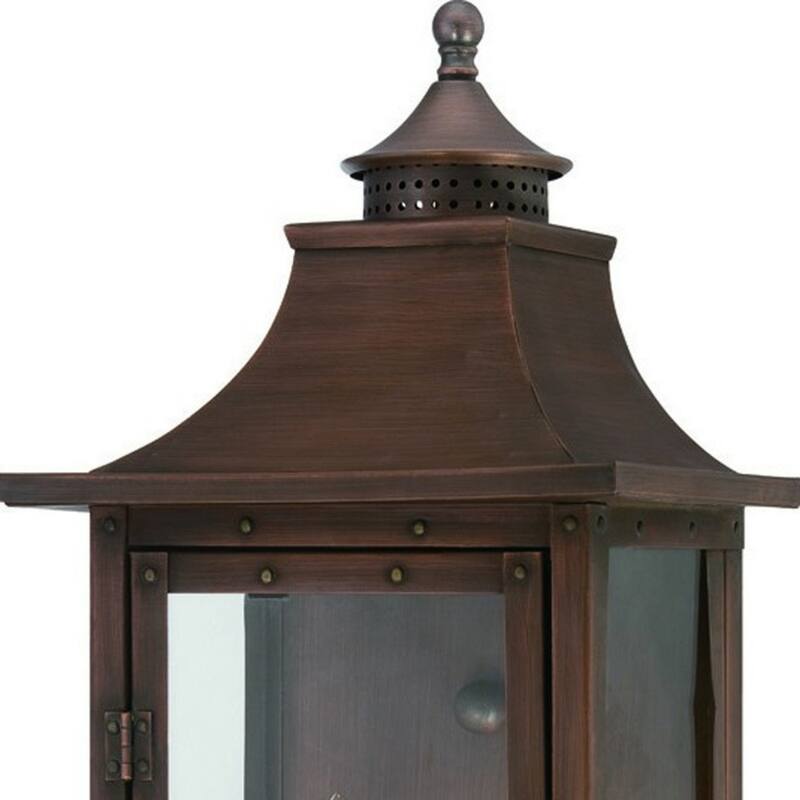 2-Light Patina Wall Light Gas Lantern Style Clear Glass - 7” x 10” x 19.75”