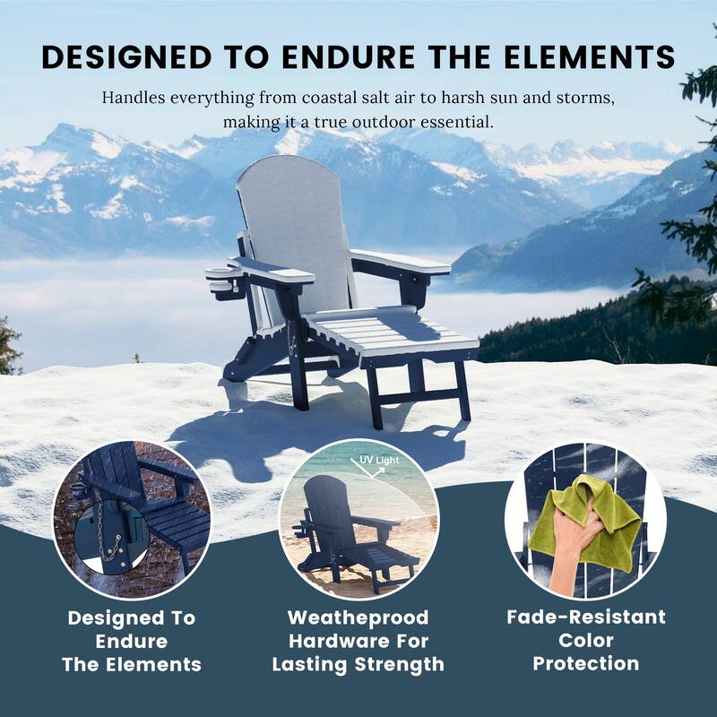 Laguna Outdoor Folding Adjustable Adirondack Chair with Hideaway Ottoman & Round Side Table