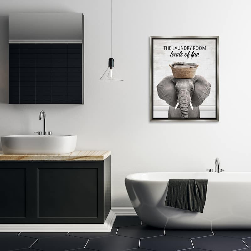 Stupell Loads Of Fun Laundry Elephant Framed Floater Canvas Wall Art Design By Lettered and Lined