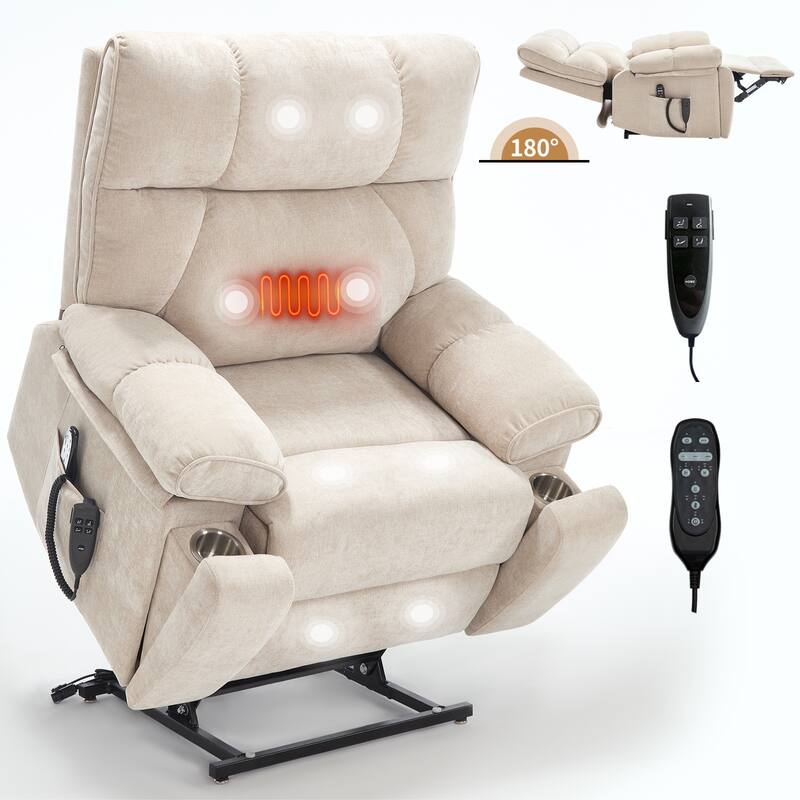 Roomfitters Dual Motor Power Lift Recliner, Infinite Position Massage Chair with Heat & Hidden Cup Holders, Heavy Duty