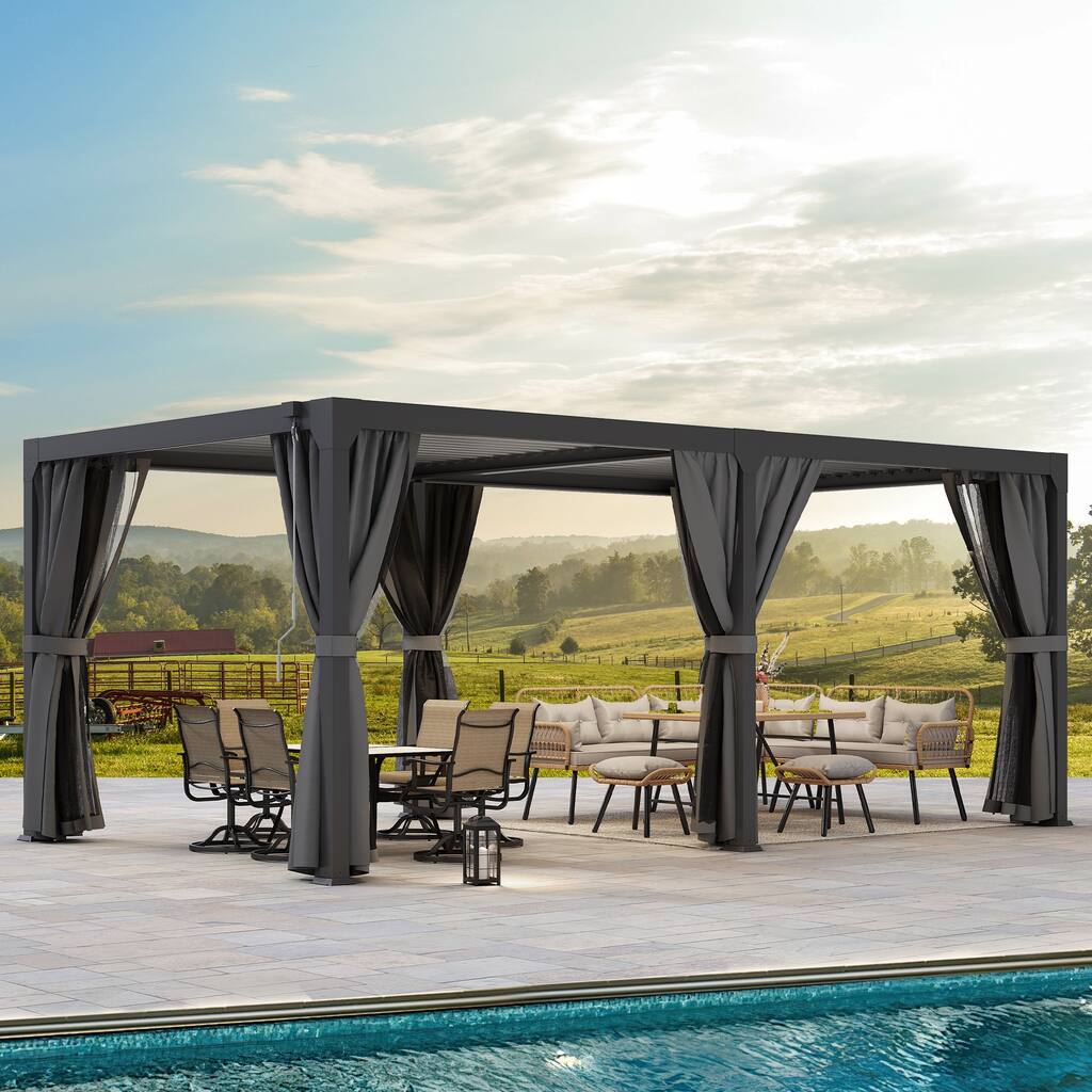 20 Ft. W X 10 Ft. D Outdoor Aluminum Pergola with Canopy