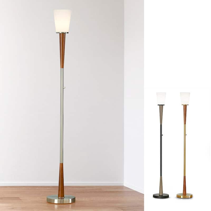 HOMEGLAM Century 72" Wood Torchiere Floor Lamp, Dimmer with LED Bulb