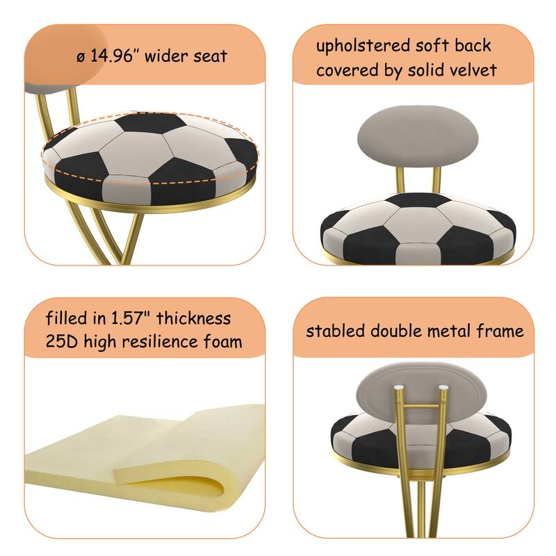 Upholstered S-shaped Barstools Set of 2 Velvet Counter Bar Stools Football Print Round Dining Stool
