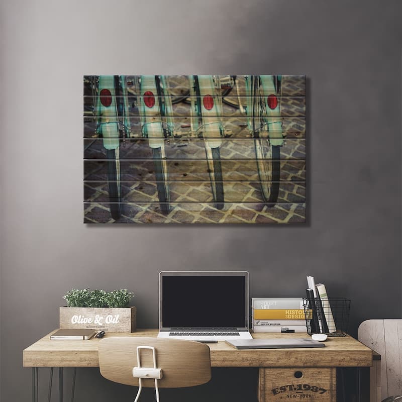 Bicycle Line Up I Print On Wood by Jessica Reiss - Multi-Color