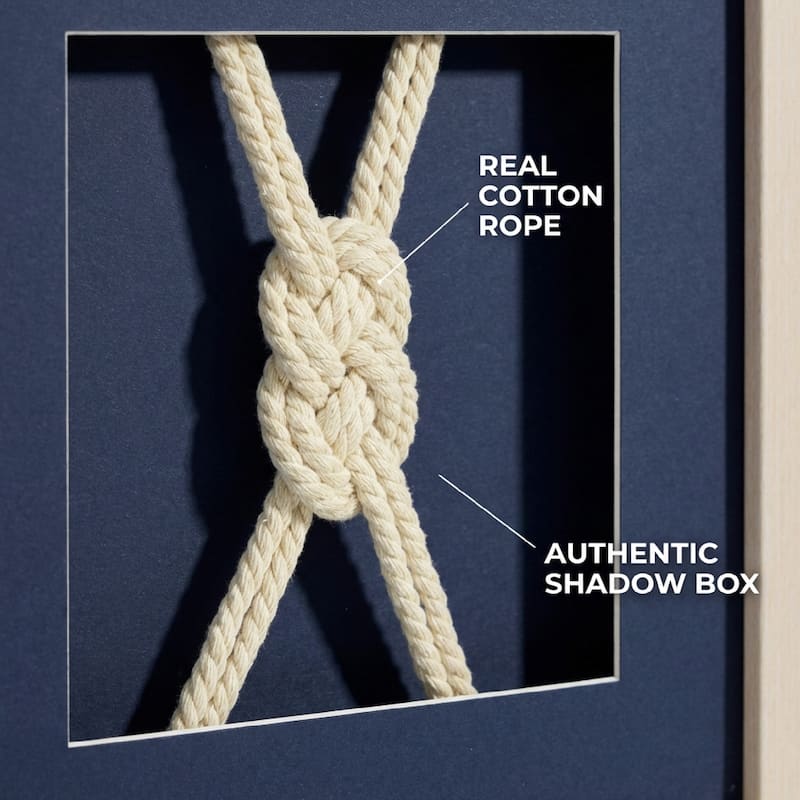 Framed Nautical Rope Shadow Box Wall Art Navy Coastal Beach Decor for Living Room or Bathroom 37 x 13