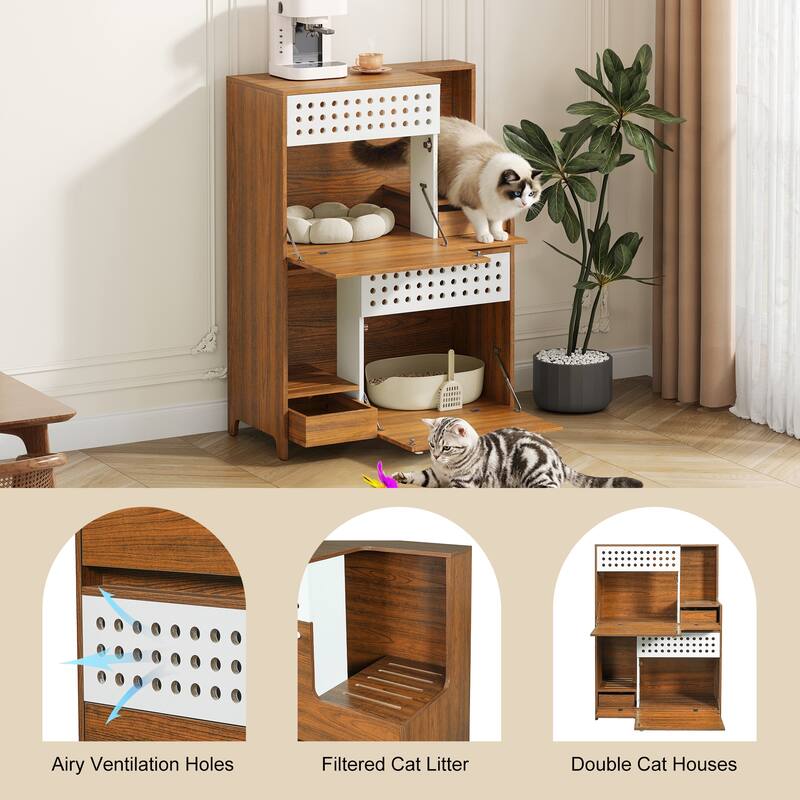 Roomfitters Modern Cat Furniture Litter Box Enclosure Side Table, Hidden Cat House with Storage Cabinet for Home Use