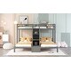 preview thumbnail 8 of 10, Bedroom Wood Twin over Twin & Twin Bed w/Built-in Staircase, Guardrail & Storage Drawer, Bunk Bed Frame w/Slats Support