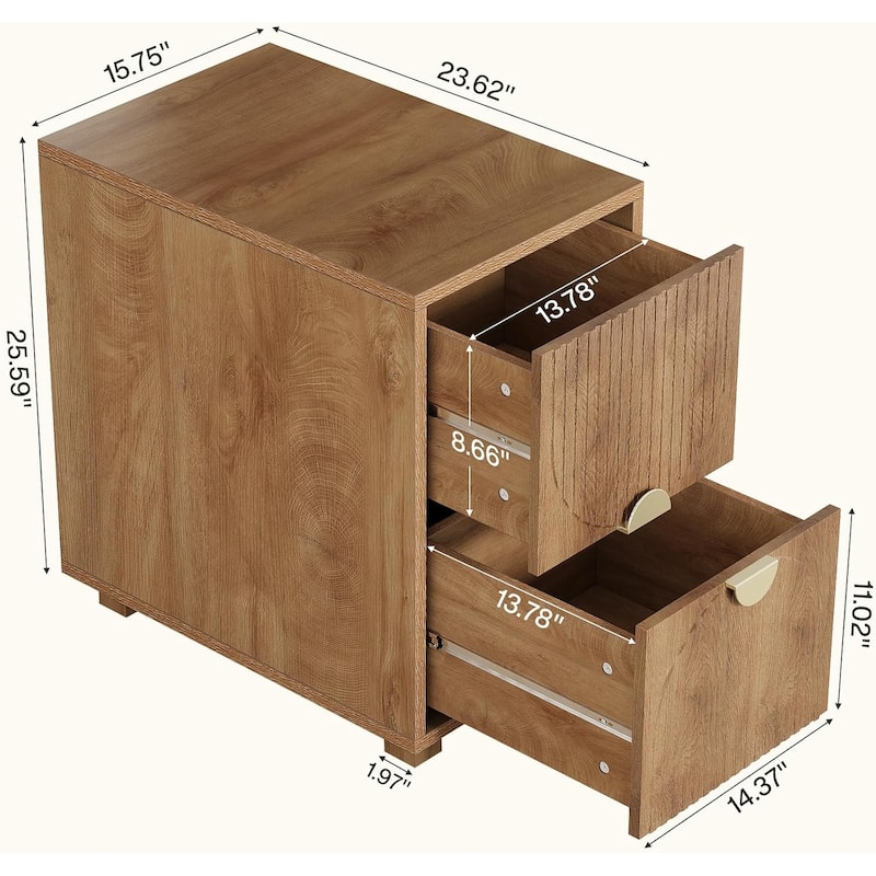 2-Drawer Mid Century Modern Nightstand with Gold Metal Handles, Narrow Slim Bed Side End Table for Bedroom, Living Room