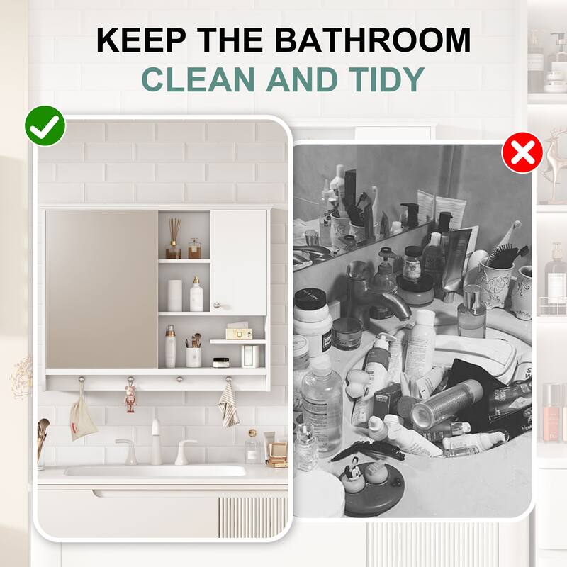 36 Inch Wall Mounted Medicine Cabinet, Bathroom Storage Cabinet with Mirror Door and Adjustabl Shelf