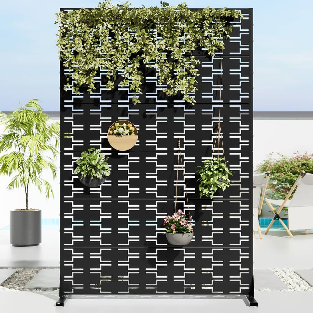 72" H×47"W Dovelina Black Outdoor Freestanding Metal Privacy Screen Decorative Garden Fence