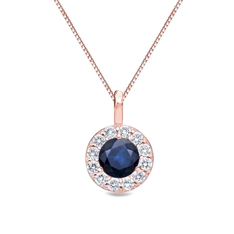 Auriya 14k Gold 1/3 ct Round-Cut Blue Sapphire and Diamond Halo Necklace - Rose