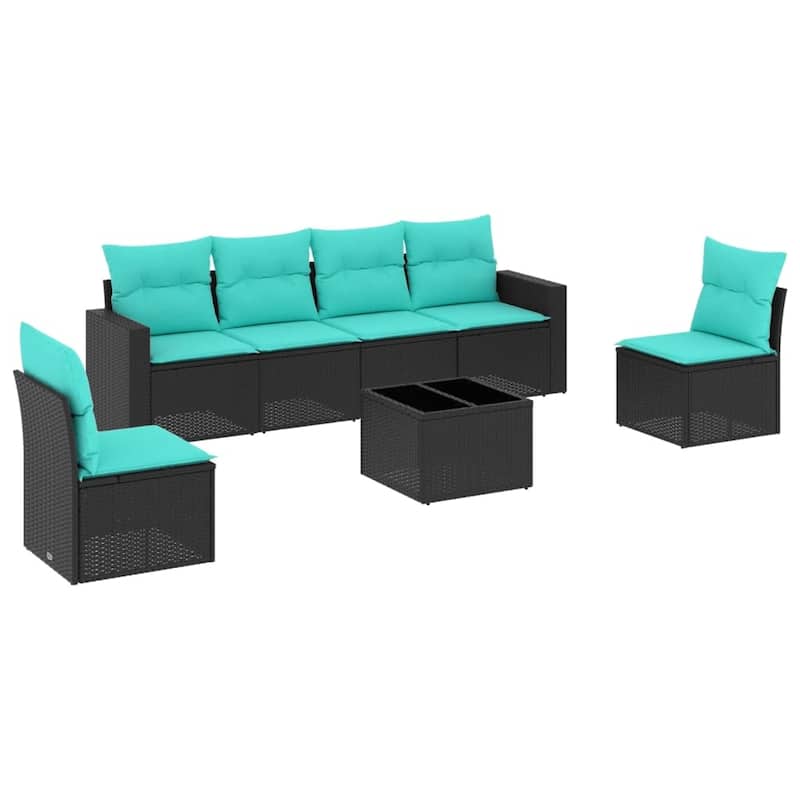 vidaXL 6/7 Piece Patio Sofa Set with Cushions Black Poly Rattan - 21.7" x 24.4" x 27.2"
