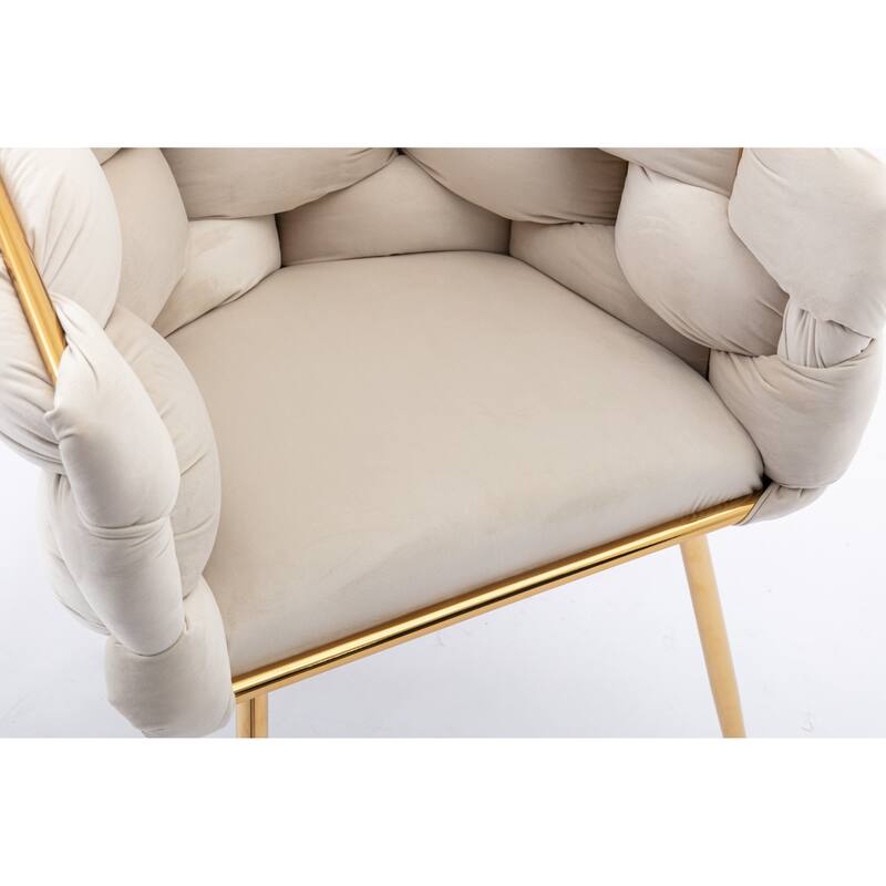 Beige Modern 28.7" Velvet Upholstered Accent Chairs with Gold - Plated Metal Legs (Set of 2)